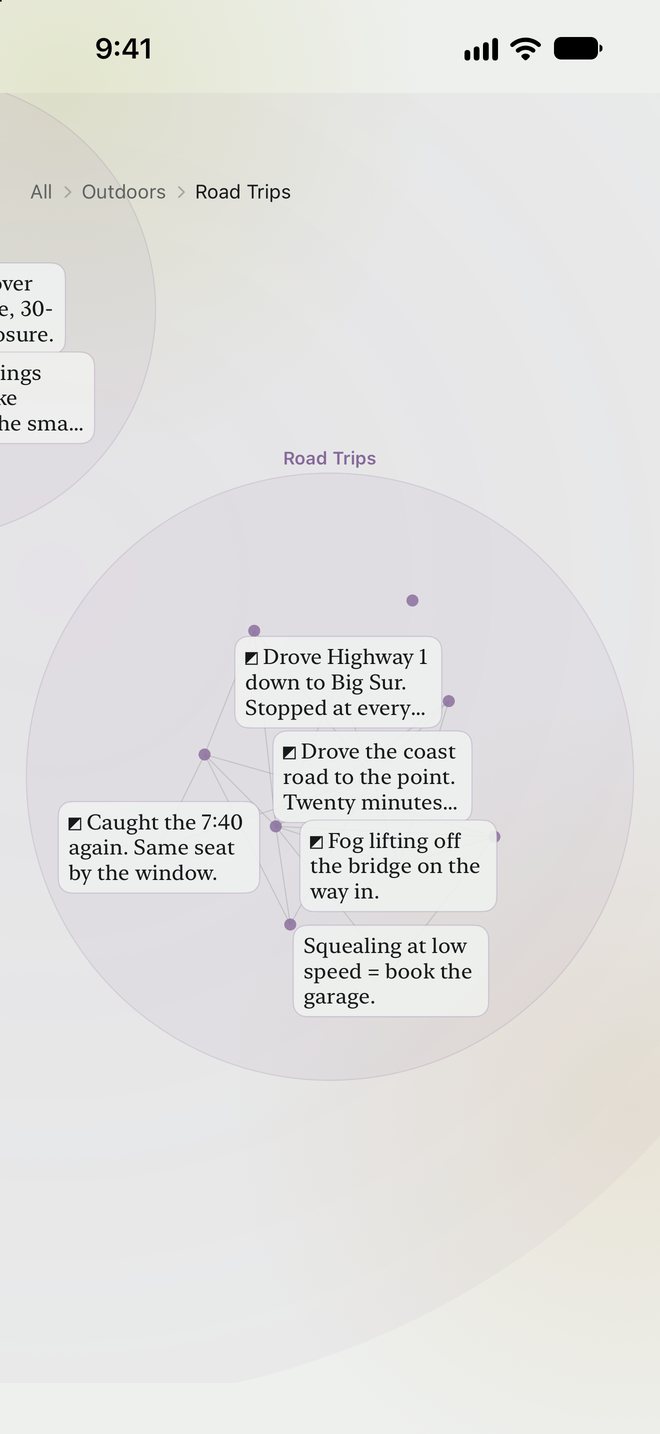 The Atlas, inside Road Trips: related thoughts linked to one another.